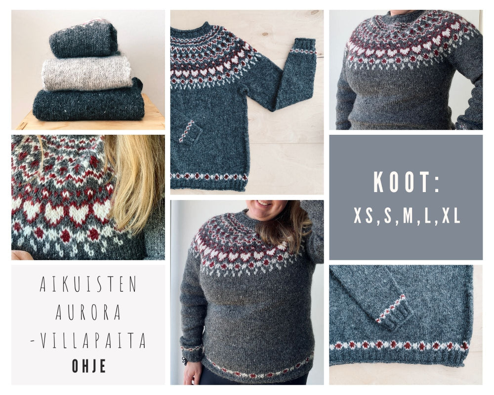 Aikuisten Aurora-villapaita, neuleohje