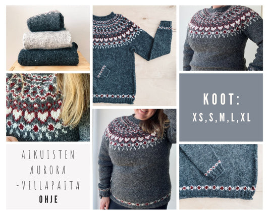 Aikuisten Aurora-villapaita, neuleohje