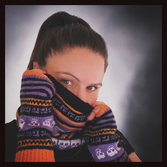 Halloween-tuubihuivi, neuleohje