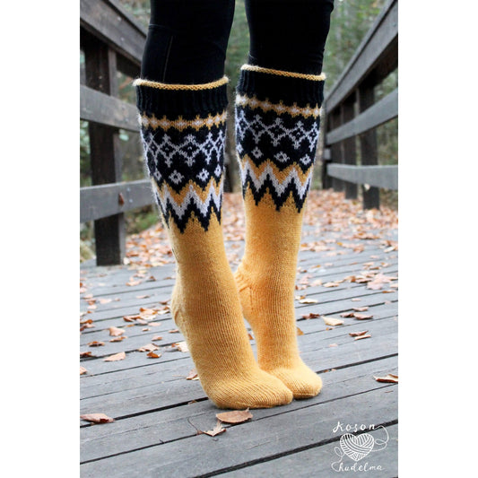 Ruska-kirjoneulesukat, neuleohje