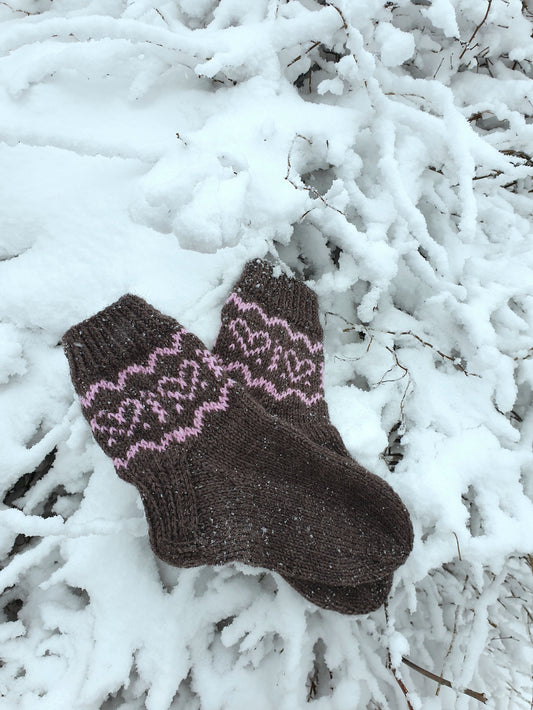 Sydämet-kirjoneulesukat, neuleohje