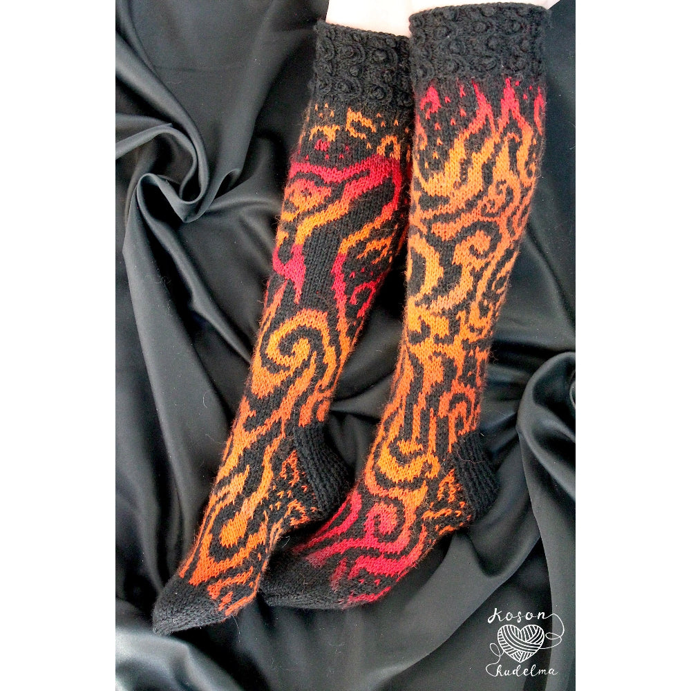 Tulikettu-kirjoneulesukat, neuleohje