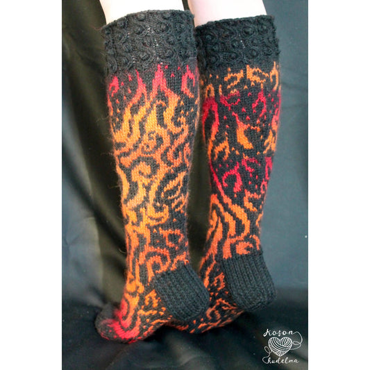 Tulikettu-kirjoneulesukat, neuleohje