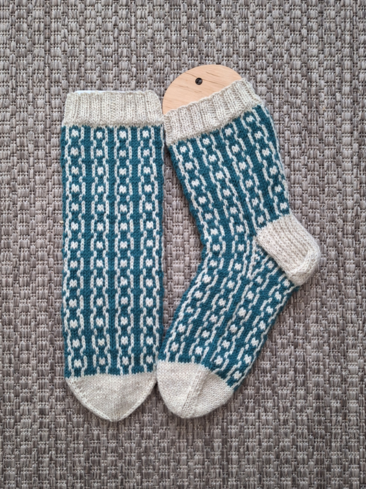 Miesten Ketjuset-sukat, neuleohje