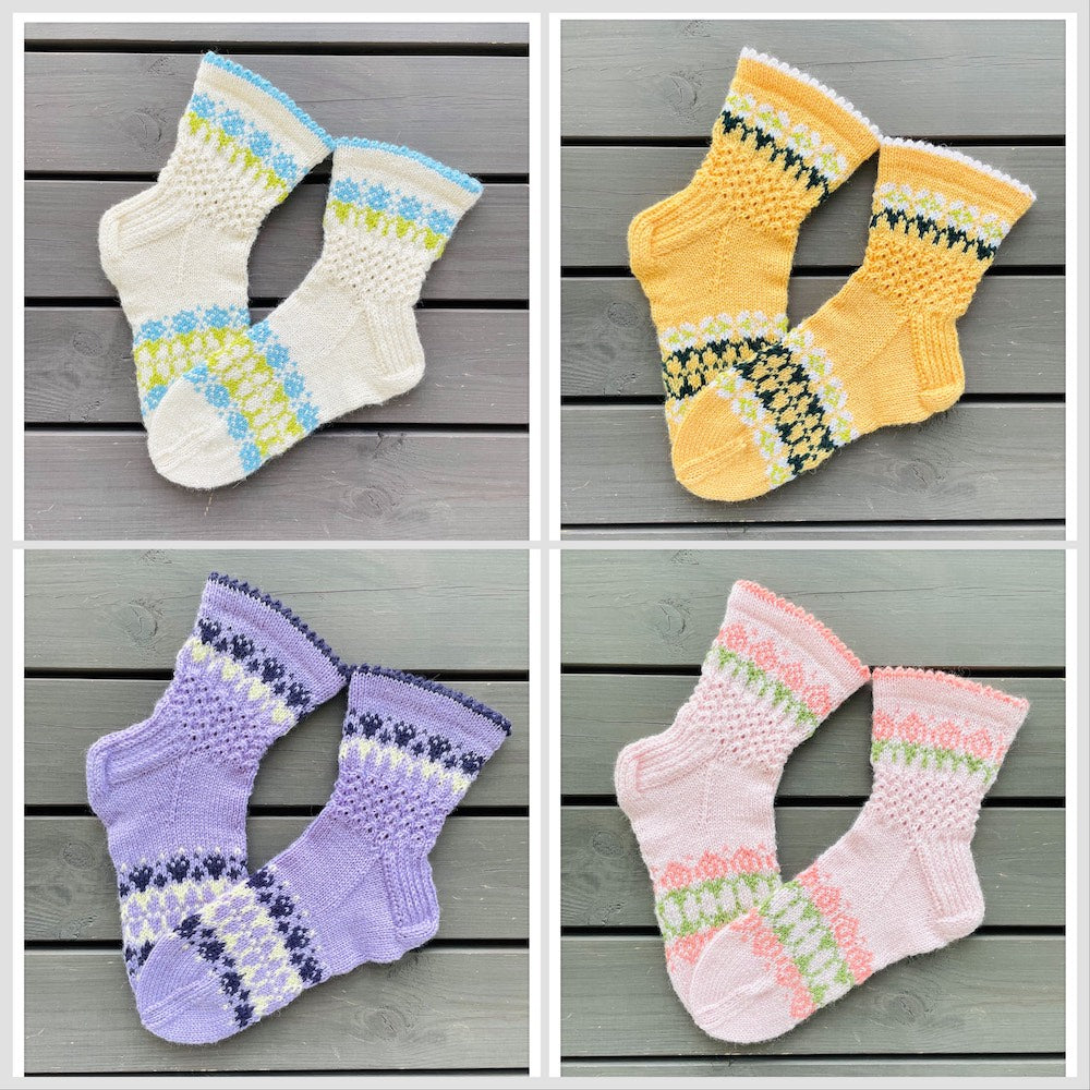 Kukkien vuorokausi-sukat, neuleohje