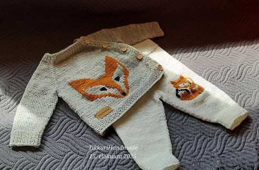 Lumikettunen-neuletakki ja housut, neuleohje