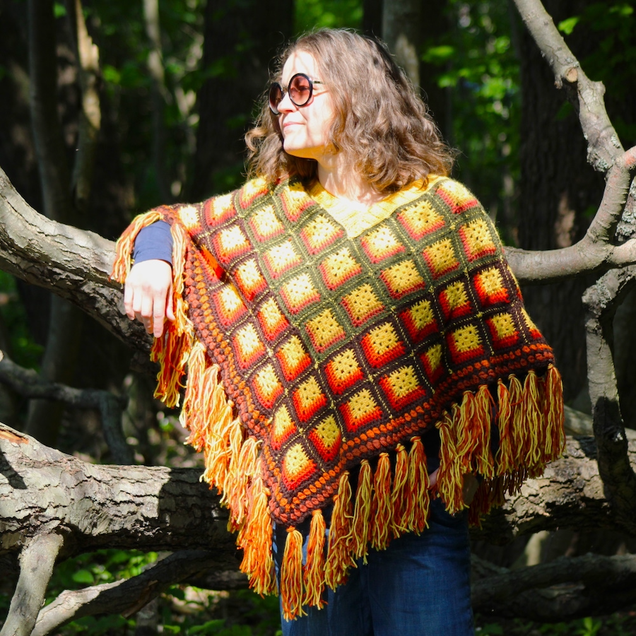 Outono-poncho, neuleohje