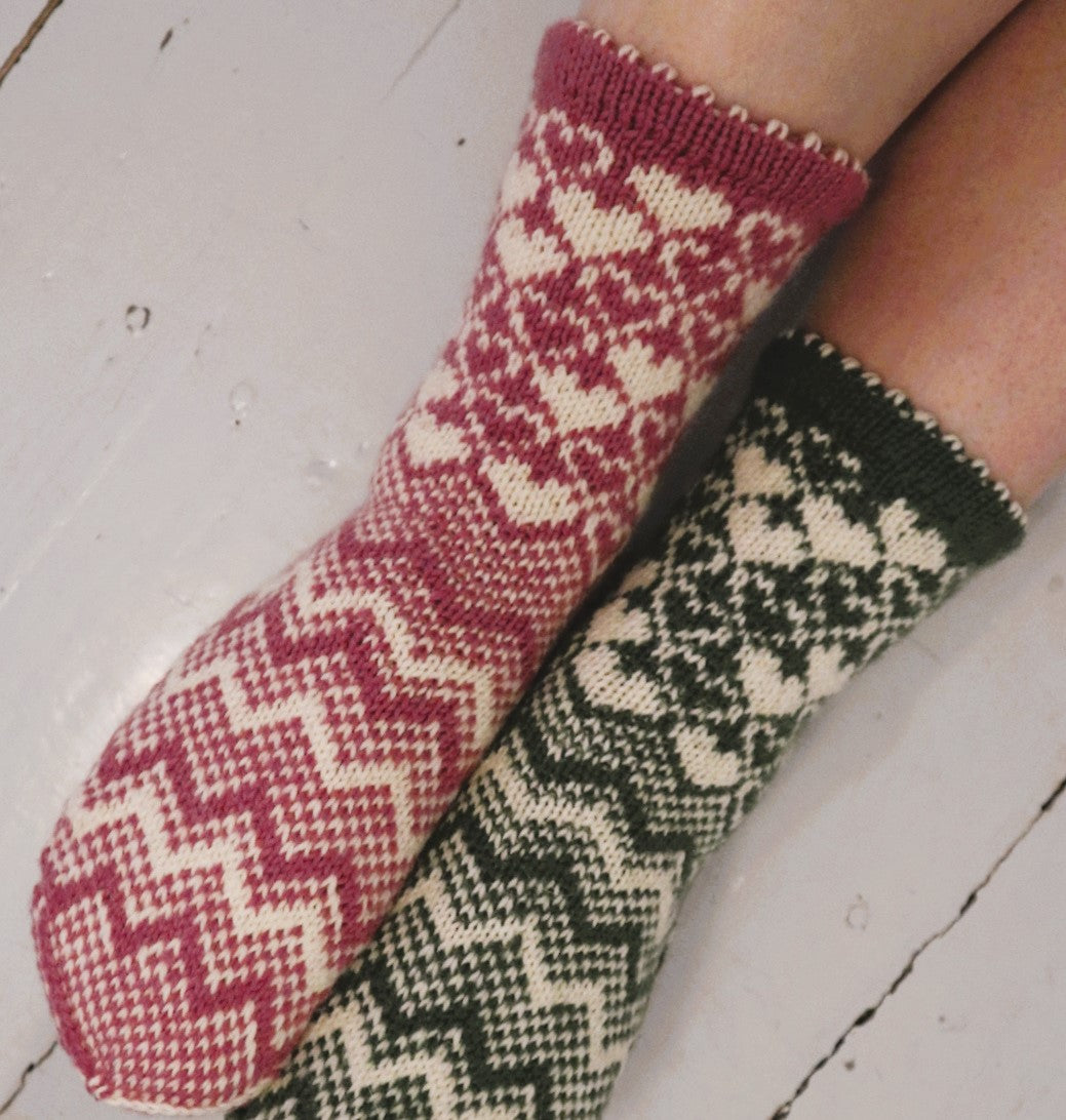 Sydämet-kirjoneulesukat, neuleohje