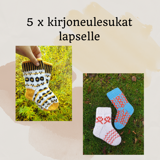 5 x kirjoneulesukat lapsille, neuleohje