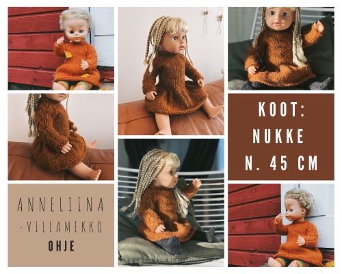 Anneliina-villamekko nukelle, neuleohje