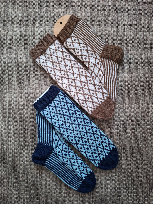 Miesten Ruutuset-sukat, neuleohje