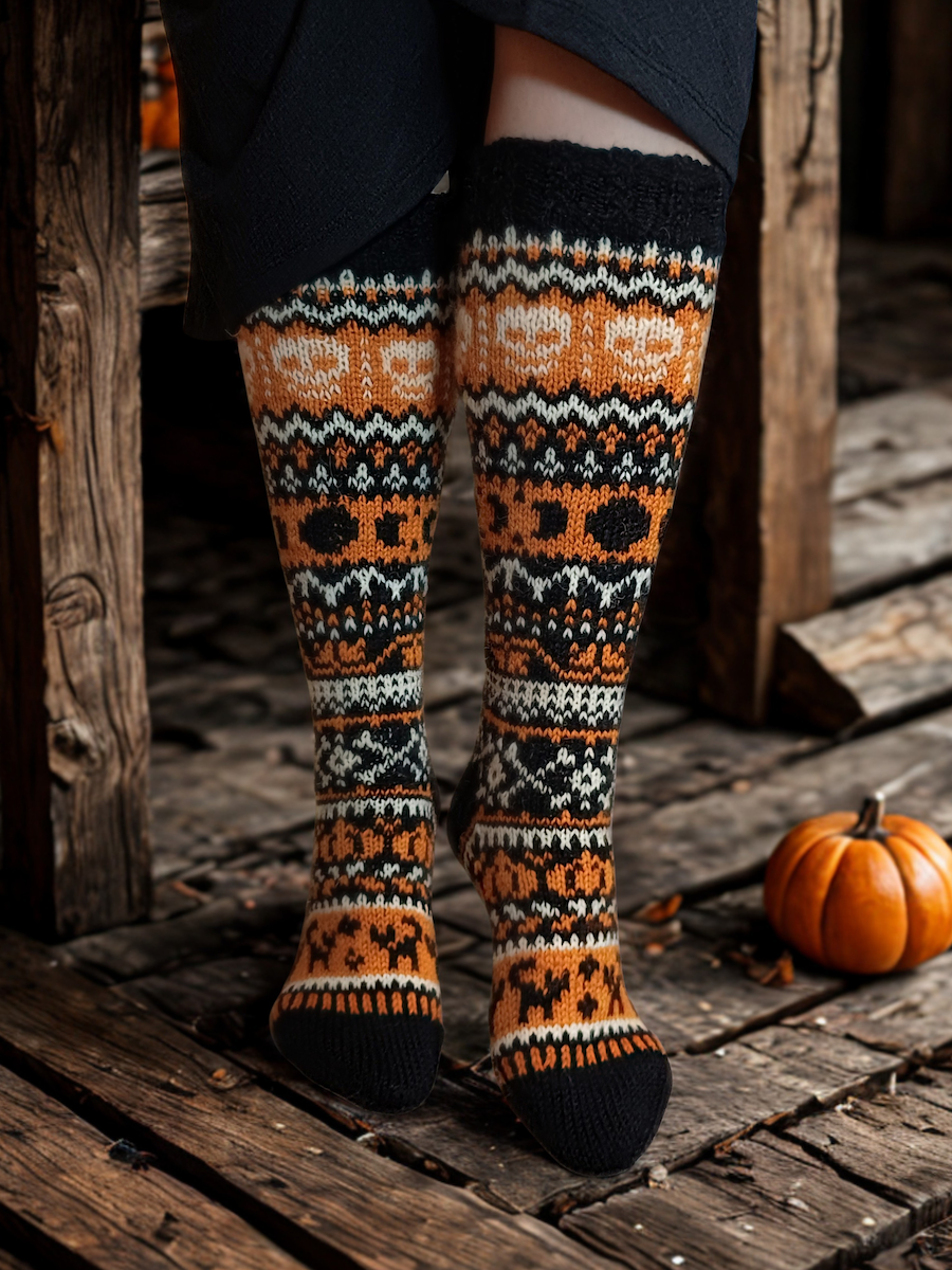 Kalloween-kirjoneulesukat, neuleohje