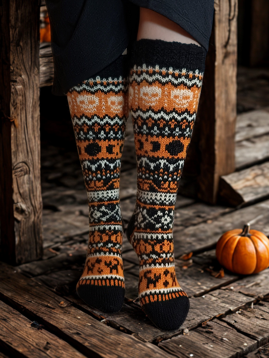 Kalloween-kirjoneulesukat, neuleohje