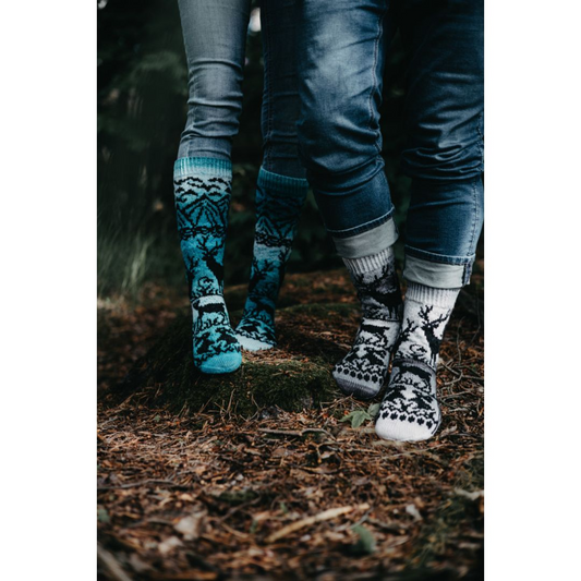 Metsän ruhtinas-kirjoneulesukat, neuleohje