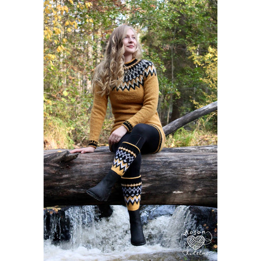Ruska-kirjoneulemekko, neuleohje
