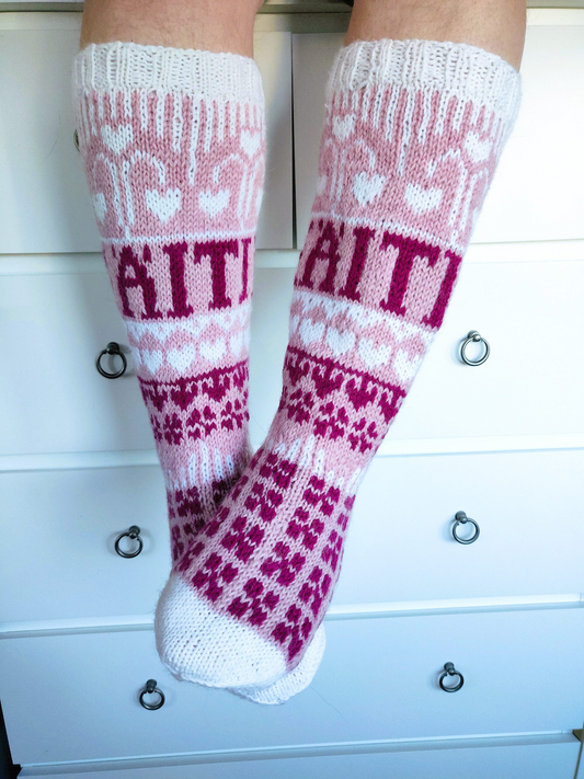 Äiti-kirjoneulesukat, neuleohje