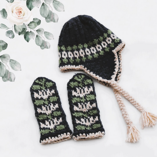 Féll rós-lapaset ja -pipo, neuleohje