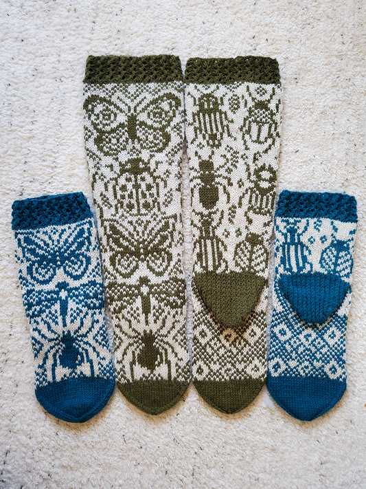 Hyönteistaulu-villasukat, neuleohje