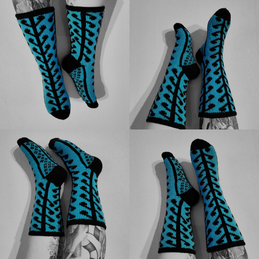 Marraskuun varjot-kirjoneulesukat, neuleohje