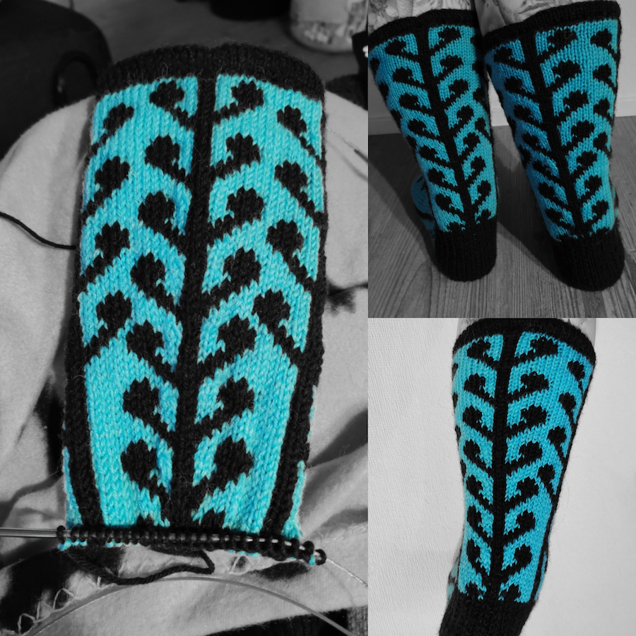 Marraskuun varjot-kirjoneulesukat, neuleohje