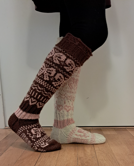 Rusetti-kirjoneulesukat, neuleohje