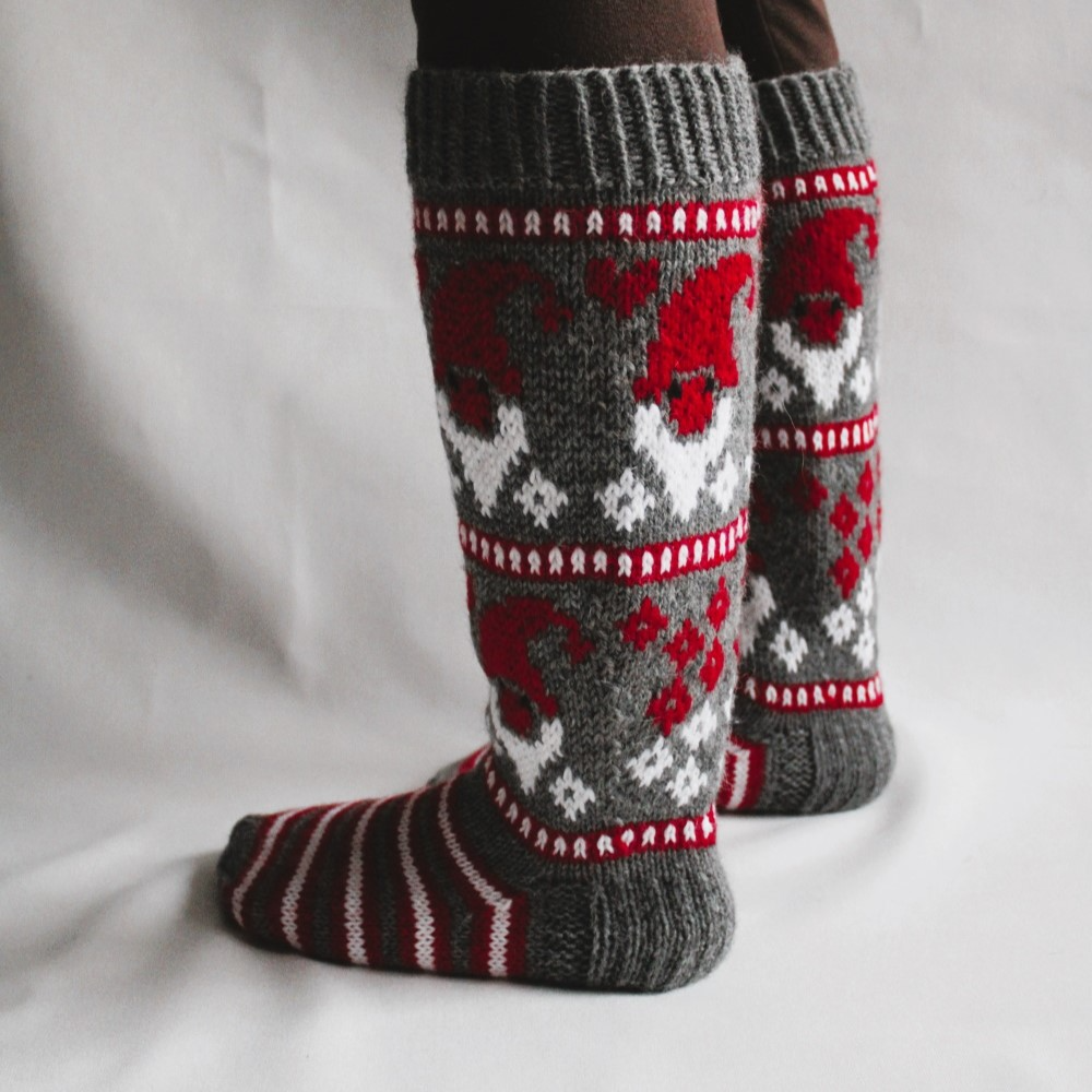 Tonttu-ukko-villasukat, neuleohje