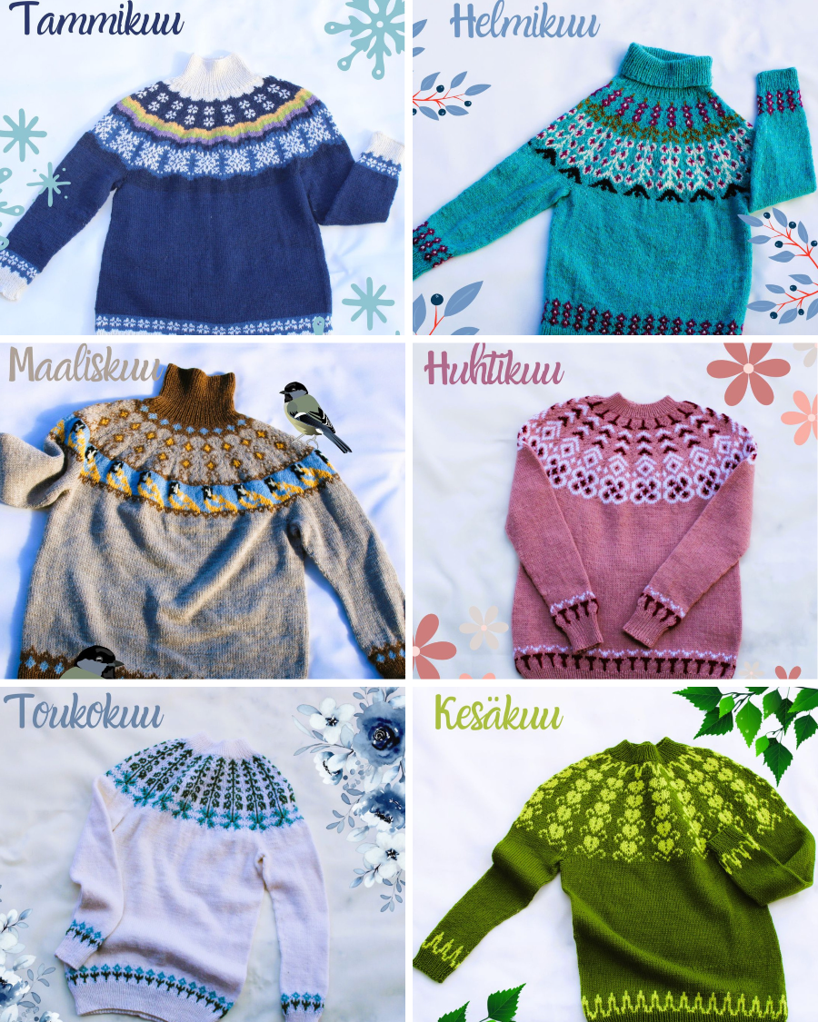 Vuosi neuloen kaarrokeneulepaketti, neuleohjeet